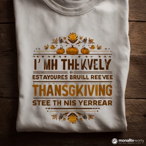 Create an image of a funny Thanksgiving t-shirt design: “I’m tha...
