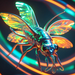 A holographic chic insectoid fishlike creature, its shining exos...