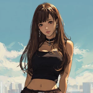 anime art of 
Beautiful  female,smile,tank top, world-class mast...