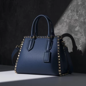 Create a futuristic luxury handbag against a white background. b...