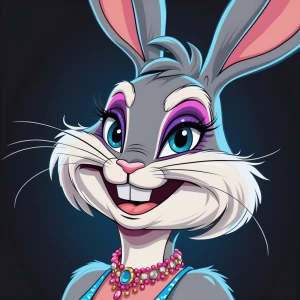 Illustrate Bugs Bunny transformed into a glamorous female charac...