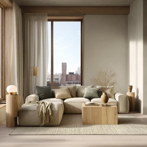 Create an ultra-realistic image of a modern Scandinavian living...