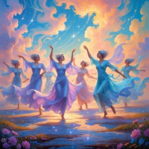 In a dazzling tableau of a forgotten utopia, a group of ethereal...