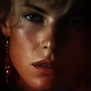 Ultra realistic big close-up portrait of Daryl Hannah, vintage 1...