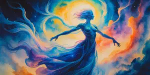 A shimmering interdimensional traveler, their form a blend of co...