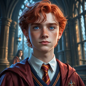 male,teenager,tall,lanky,blue eyes,long nose,freckles on face,re...