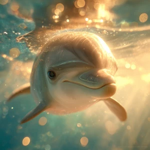 Joy the baby dolphin swimming gracefully just beneath the ocean...