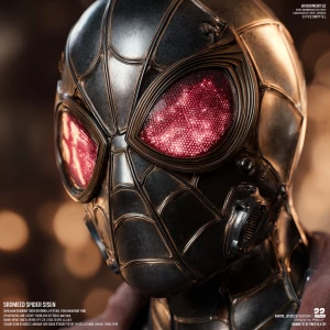 A hyper-realistic close-up portrait of a robotic, biomechanical...