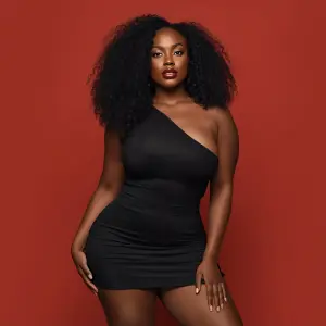 Generate a picture of a black curvy sexy lady