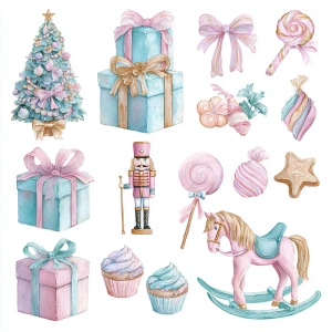 A collection of isolated watercolor illustrations inspired by a...