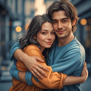 combine these two image to hug each other