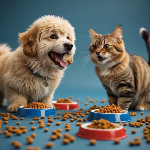 Generate an image of a playful scene with a fluffy dog barking h...