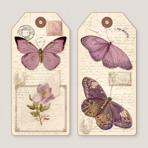 Victorian Mauve Rose Butterfly Tags – 2 Large Tags (A4 & US Lett...