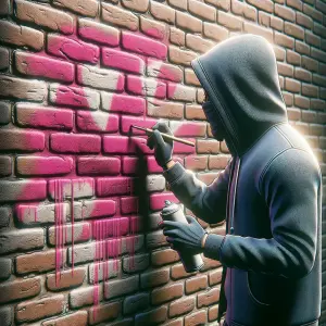 stop motion animagic style, a guy in a hoodie graffiti-ing a bri...