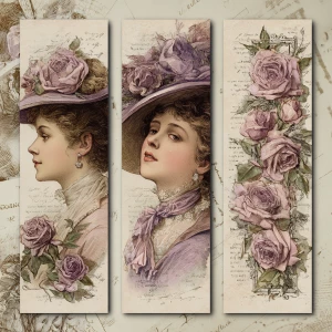 Victorian Mauve Rose Portrait Bookmarks – 3 Elegant Bookmarks (A...