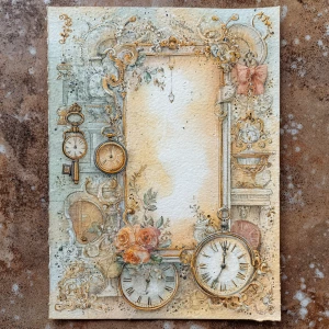 Print-ready junk journal page, A4 portrait full-bleed, 300 DPI....