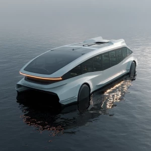 High three-quarter view (35° above the horizon, front-left), con...