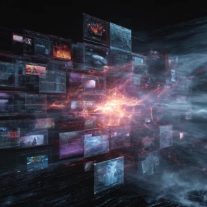 Cinematic Matrix”
Visual: Floating holographic screens showing...