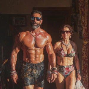 hyperrealism oil painting,a muscular beefy criminal kashmiri man...