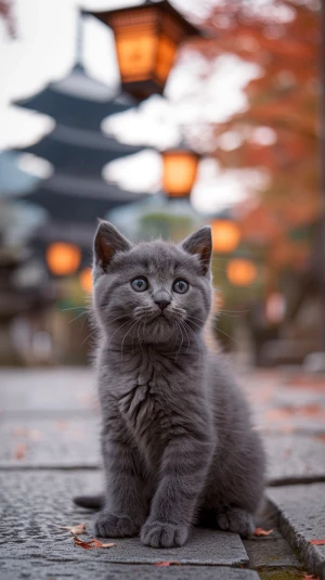 close-up adorable gray british shorthair kitten with big bright...