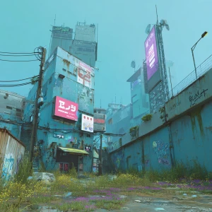 A futuristic Urban vacant lot in the middle of Los Angeles 2049