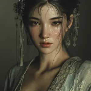 Ultra-realistic portrait of a young East Asian woman, soft natur...