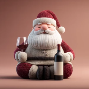 3D figure of santa clause sitting down holding a wine glass in o...