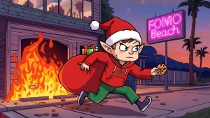 GTA Vice City loading screen action card: cel-shaded Wojak elf s...