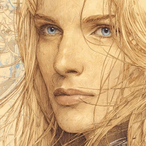 Close-up portrait of Daryl Hannah, in the style of Moebius (Jean...