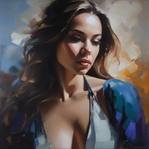 A beautiful, fluid abstract oil painting. The colors are soft, m...