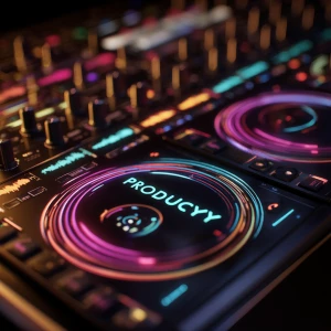 A futuristic DJ mixing console controlled by artificial intellig...