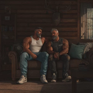 John and Bobby both men are bodybuilders both men have beards Jo...