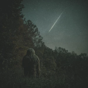 Show a large meteor in the sky over wooded area in Ohio. Show a...