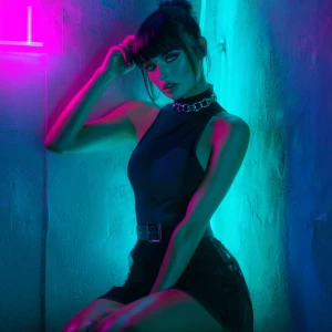 Noir neon femme-fatale aesthetic