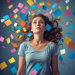 Photo of a tired mum vanishing to air, colorful