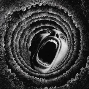 A terrifying glitch effect digital painting depicting an infinit...