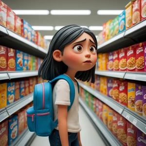 Claymation scene of a girl with an overwhelmed look on her face...