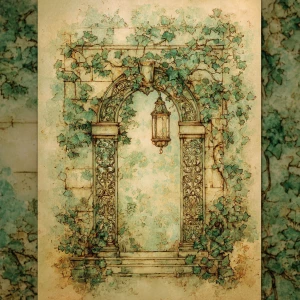 Print-ready junk journal page, A4 portrait full-bleed, 300 DPI....