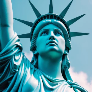Young woman, modern reinterpretation of the Statue of Liberty, w...