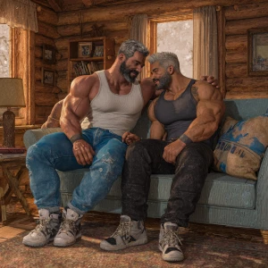 John and Bobby both men are bodybuilders both men have beards Jo...