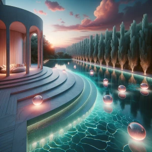 Back of the Mansion — Shoreline Vista: The rear terrace opens li...