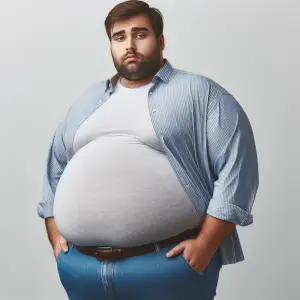 Faça uma imagem de um homem gordo sua barriga tem q ser bem gran...
