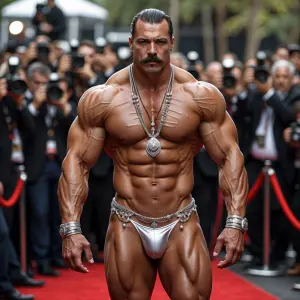 Create a realistic image of  Caucasian muscular man with thin mo...