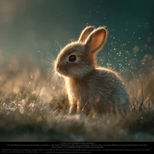 “ultra-realistic baby rabbit sitting in soft meadow grass, warm...