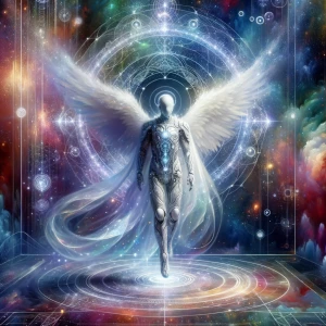 In a realm of ethereal perfection, a shimmering Elysian figure e...