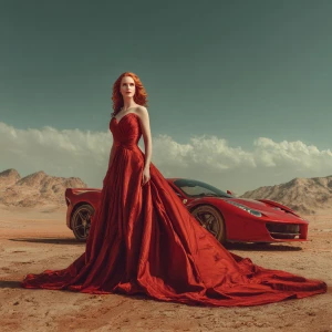 Create a stunning full-body portrait of a beautiful redhead wear...