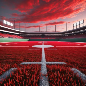hey make me an red footaball field with a red sky make the grass...