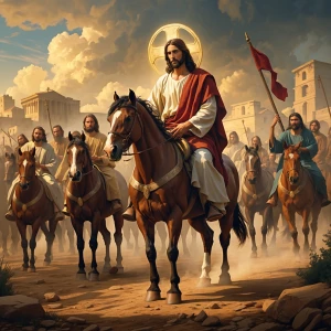 Jesus coming on horse