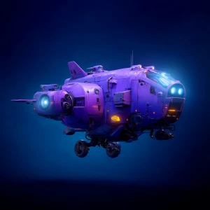 Generate an image of a small, purple spacecraft floating, no bac...