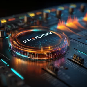 A futuristic DJ mixing console controlled by artificial intellig...